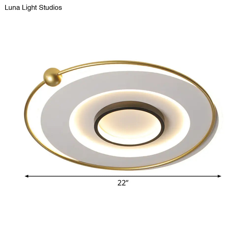Ultra-Modern Black and Gold LED Ceiling Lamp in Warm/White Light, 16.5"/22" Circular Thin Acrylic Flush Light