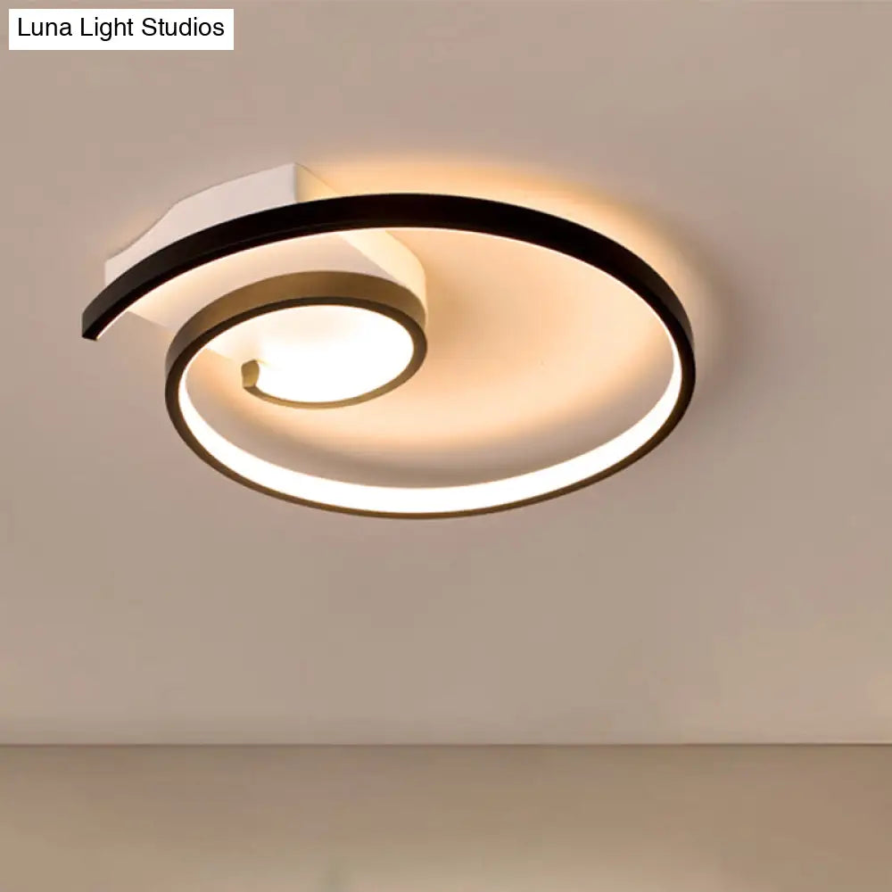 Ultra-Slim Curled Metal LED Flush Mount Ceiling Light - 16.5"/20.5" Width, Modern Style Black/White Lamp with Warm/White Light Options