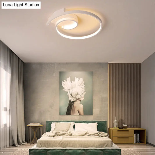 Ultra-Slim Curled Metal LED Flush Mount Ceiling Light - 16.5"/20.5" Width, Modern Style Black/White Lamp with Warm/White Light Options
