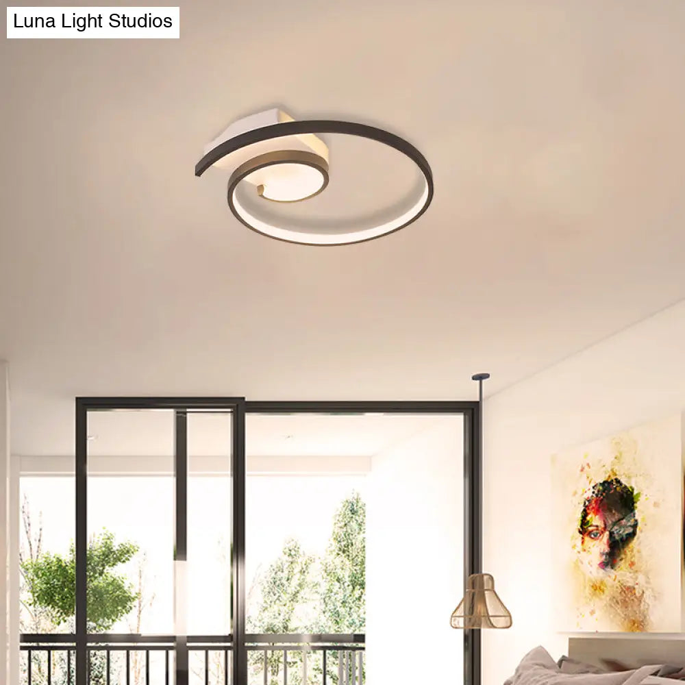 Ultra-Slim Curled Metal LED Flush Mount Ceiling Light - 16.5"/20.5" Width, Modern Style Black/White Lamp with Warm/White Light Options