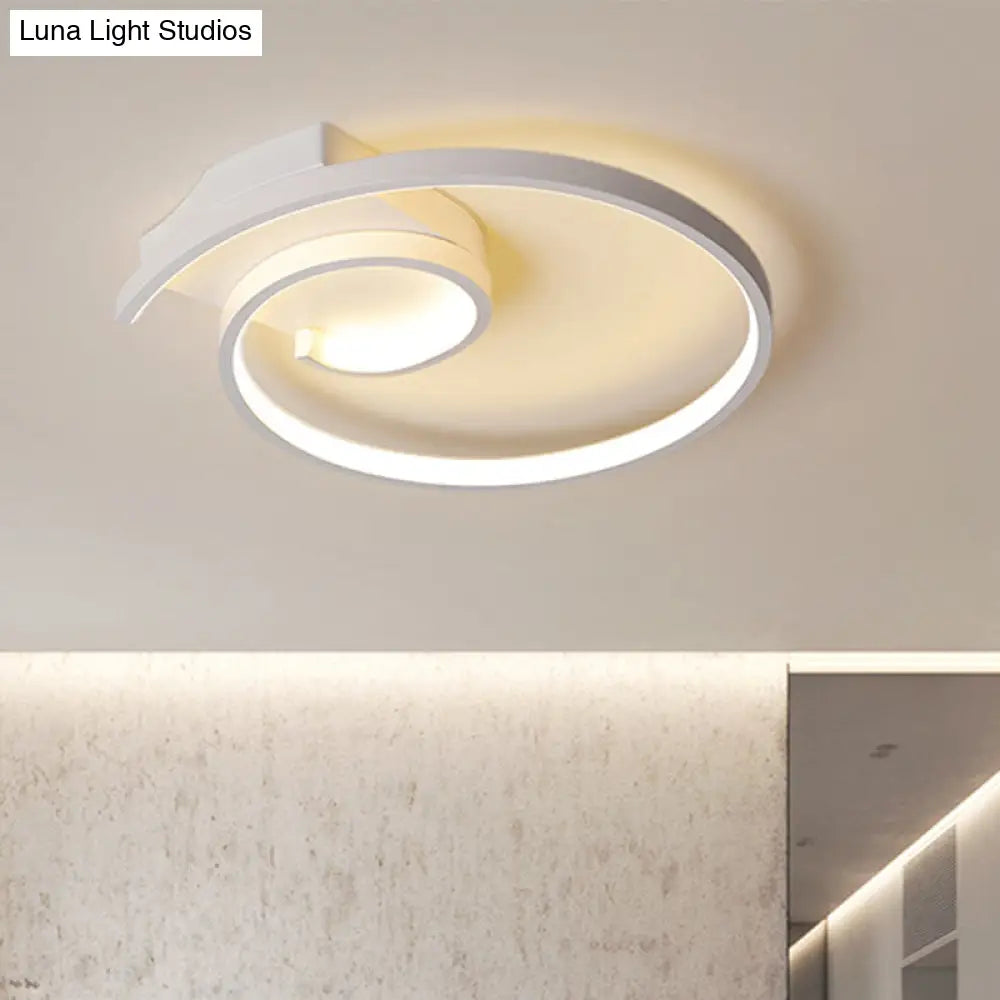 Ultra-Slim Curled Metal LED Flush Mount Ceiling Light - 16.5"/20.5" Width, Modern Style Black/White Lamp with Warm/White Light Options
