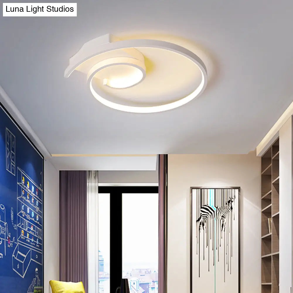 Ultra-Slim Curled Metal LED Flush Mount Ceiling Light - 16.5"/20.5" Width, Modern Style Black/White Lamp with Warm/White Light Options
