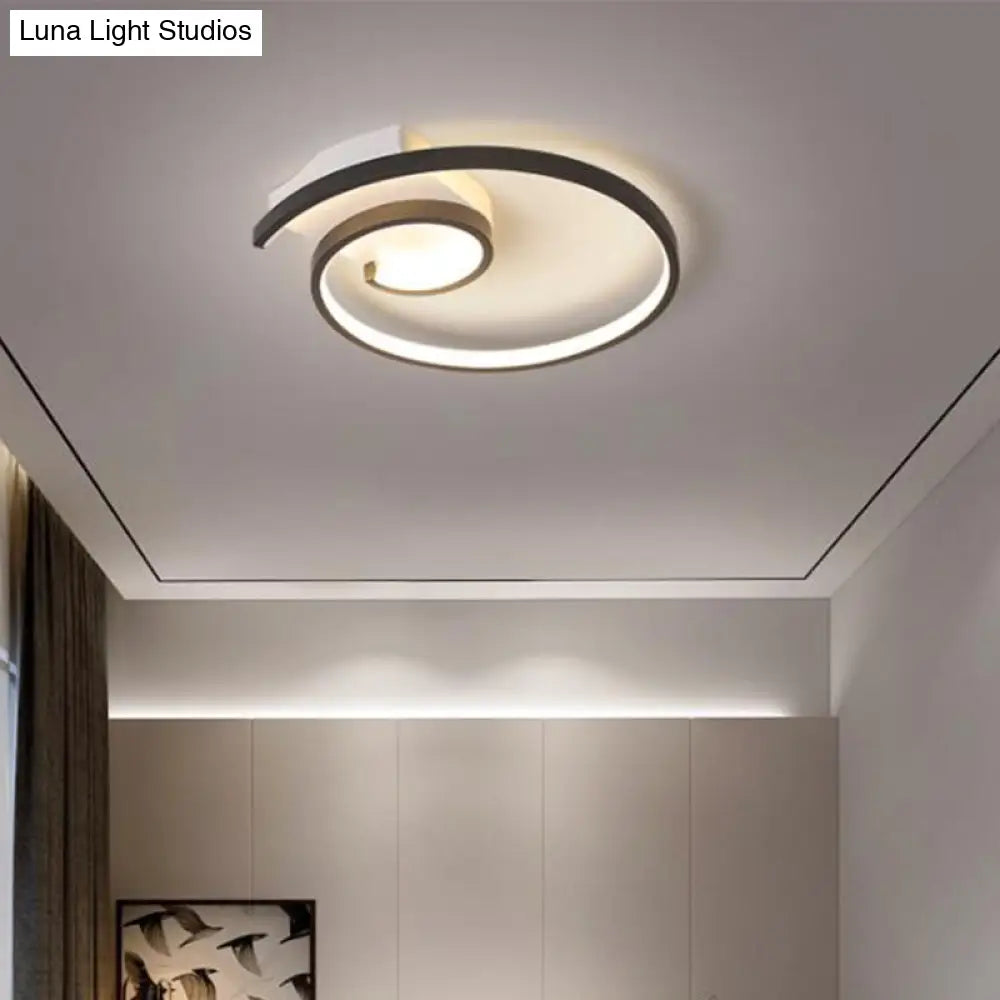 Ultra-Slim Curled Metal LED Flush Mount Ceiling Light - 16.5"/20.5" Width, Modern Style Black/White Lamp with Warm/White Light Options