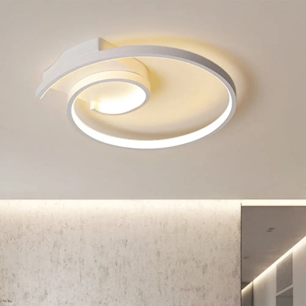 Ultra-Slim Curled Metal LED Flush Mount Ceiling Light - 16.5"/20.5" Width, Modern Style Black/White Lamp with Warm/White Light Options