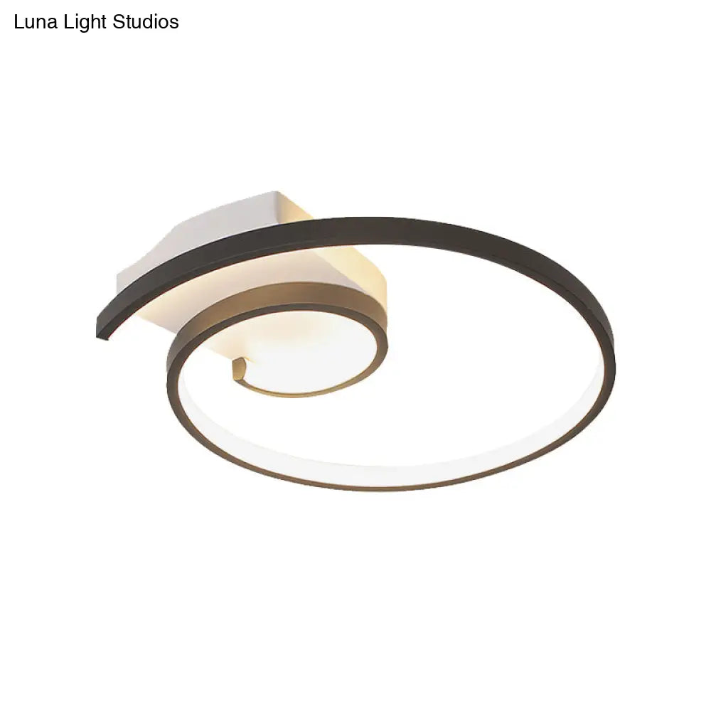 Ultra-Slim Curled Metal LED Flush Mount Ceiling Light - 16.5"/20.5" Width, Modern Style Black/White Lamp with Warm/White Light Options