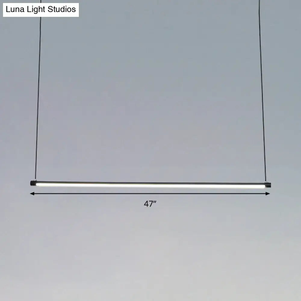 47-inch ultra slim tube led office hanging lamp in black with warm white light and minimalist cylindrical design for dining rooms
