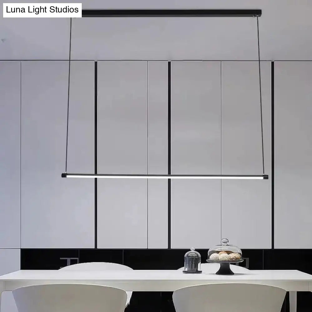 Modern black ultra slim tube led office hanging lamp with sleek metallic finish and warm white light for dining rooms