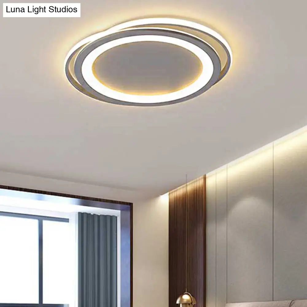 Ultra Thin 16"/19.5" Acrylic LED Flush Ceiling Light - Grey Bedroom Flush Mount Fixture, Warm/White Light