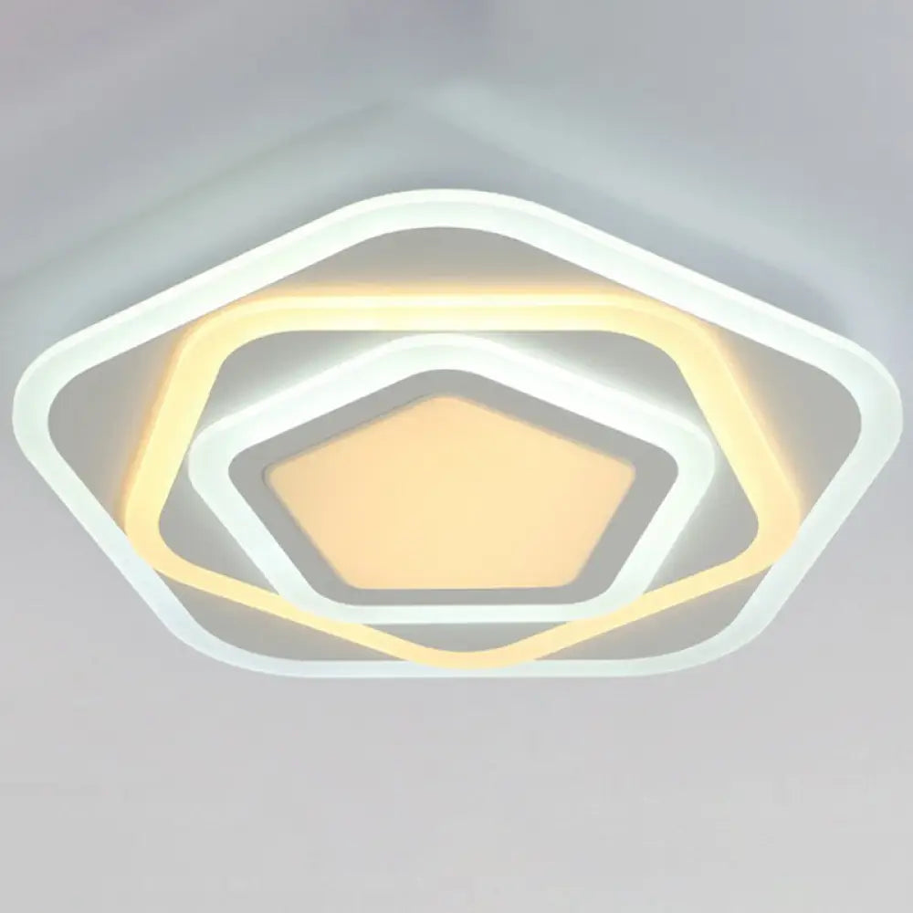 Ultra-Thin Acrylic Pentagonal LED Flush Mount Light - Minimalist White Fixture