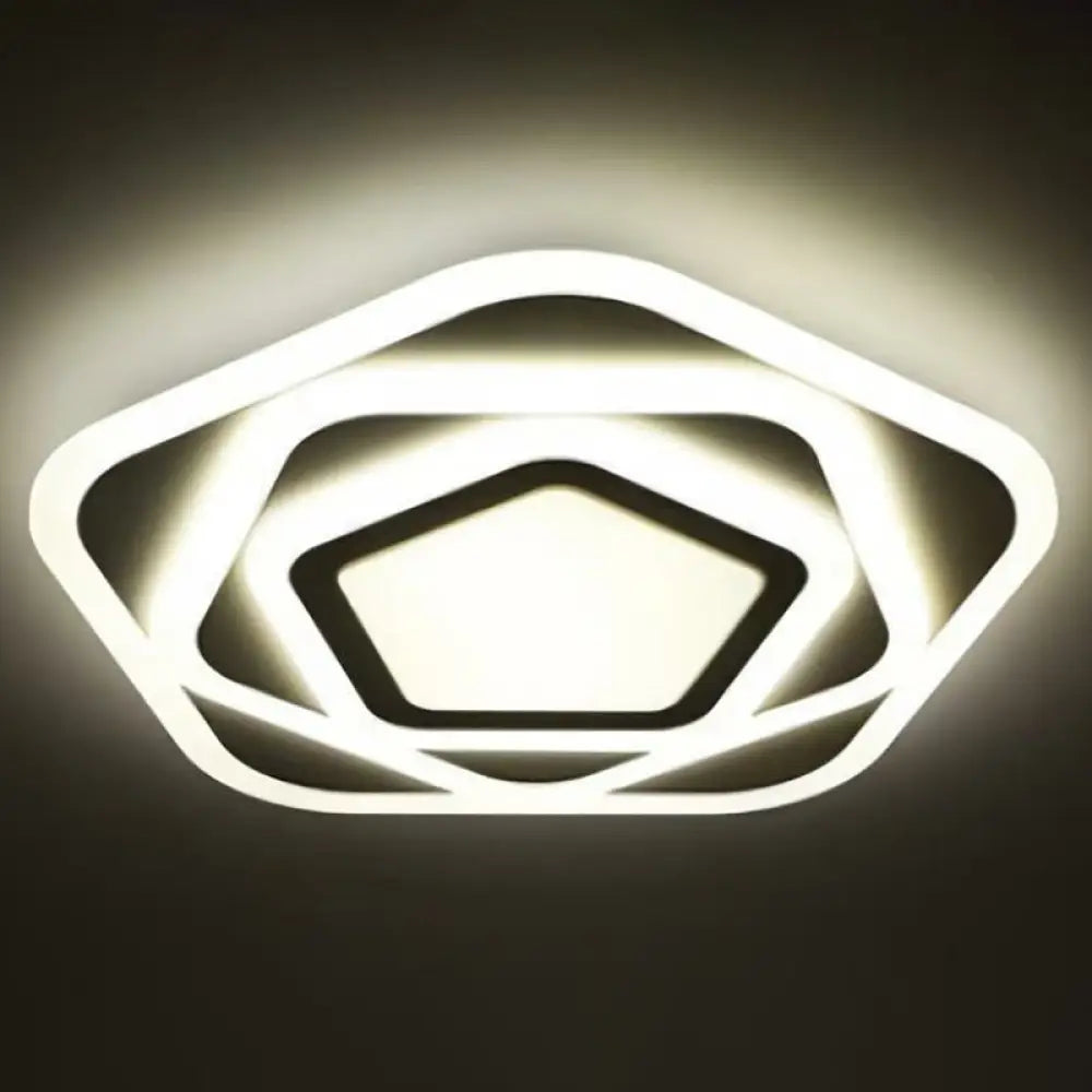 Ultra-Thin Acrylic Pentagonal LED Flush Mount Light - Minimalist White Fixture
