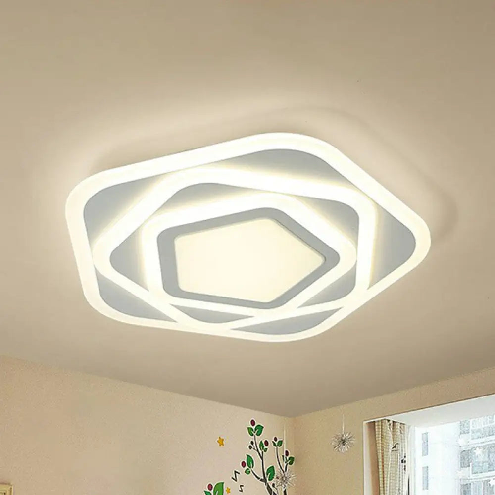 Ultra-Thin Acrylic Pentagonal LED Flush Mount Light - Minimalist White Fixture