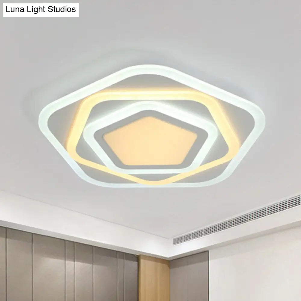 Ultra-Thin Acrylic Pentagonal LED Flush Mount Light - Minimalist White Fixture