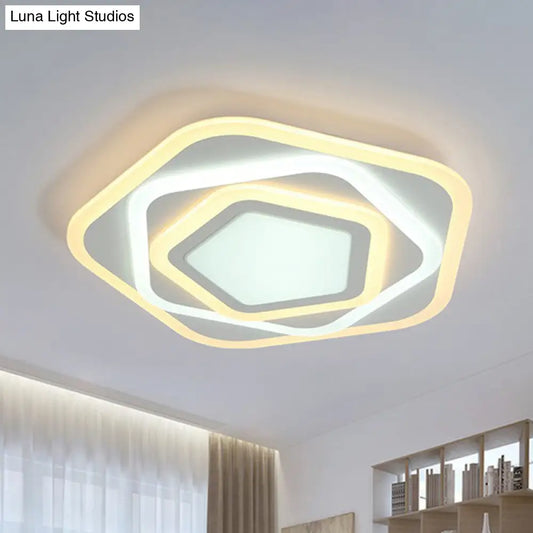 Ultra-Thin Acrylic Pentagonal LED Flush Mount Light - Minimalist White Fixture