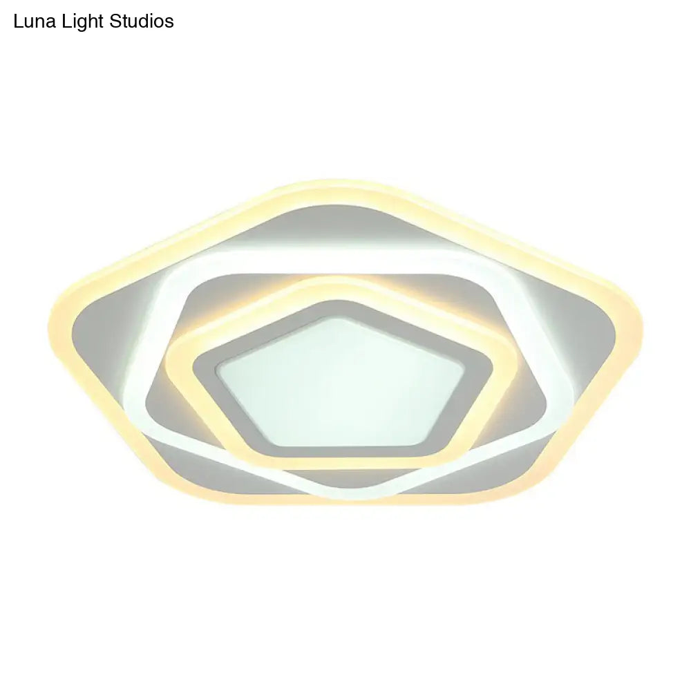 Ultra-Thin Acrylic Pentagonal LED Flush Mount Light - Minimalist White Fixture