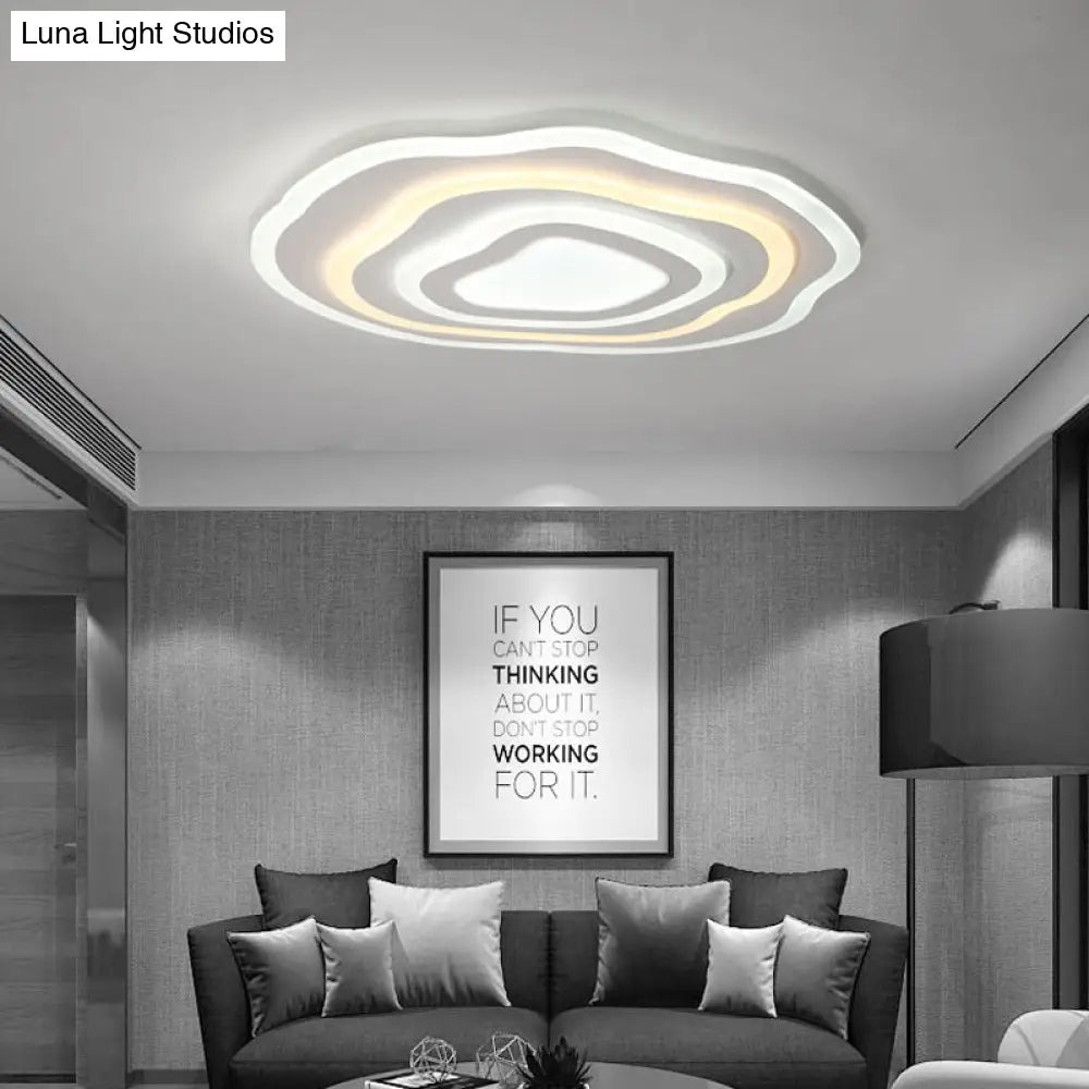 Ultra Thin Acrylic Ripple Ceiling Lamp - 19.5"/23.5" W, Simple White LED Light in Warm/White