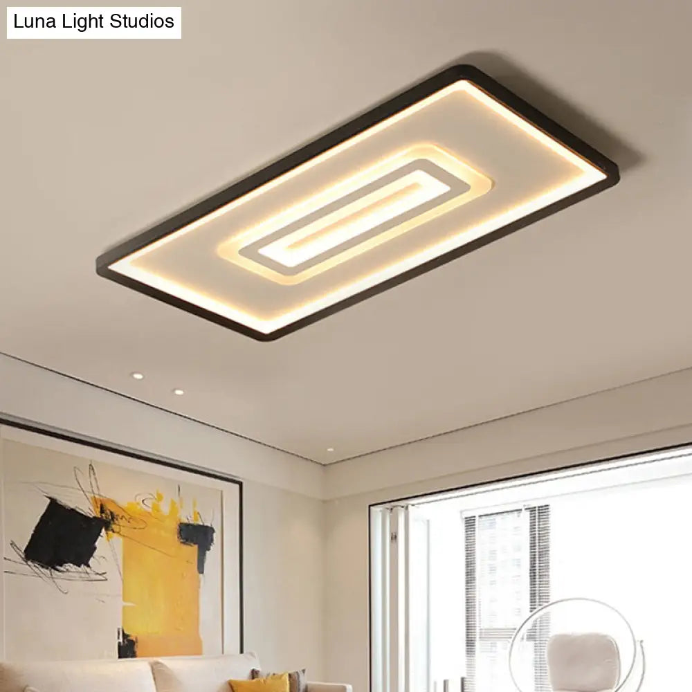 Ultra Thin Rectangular LED Flushmount Ceiling Lamp in Acrylic Black - Warm/White Light