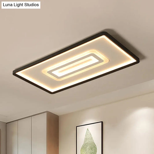 Ultra Thin Rectangular LED Flushmount Ceiling Lamp in Acrylic Black - Warm/White Light