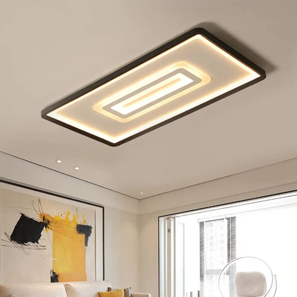 Ultra Thin Rectangular LED Flushmount Ceiling Lamp in Acrylic Black - Warm/White Light