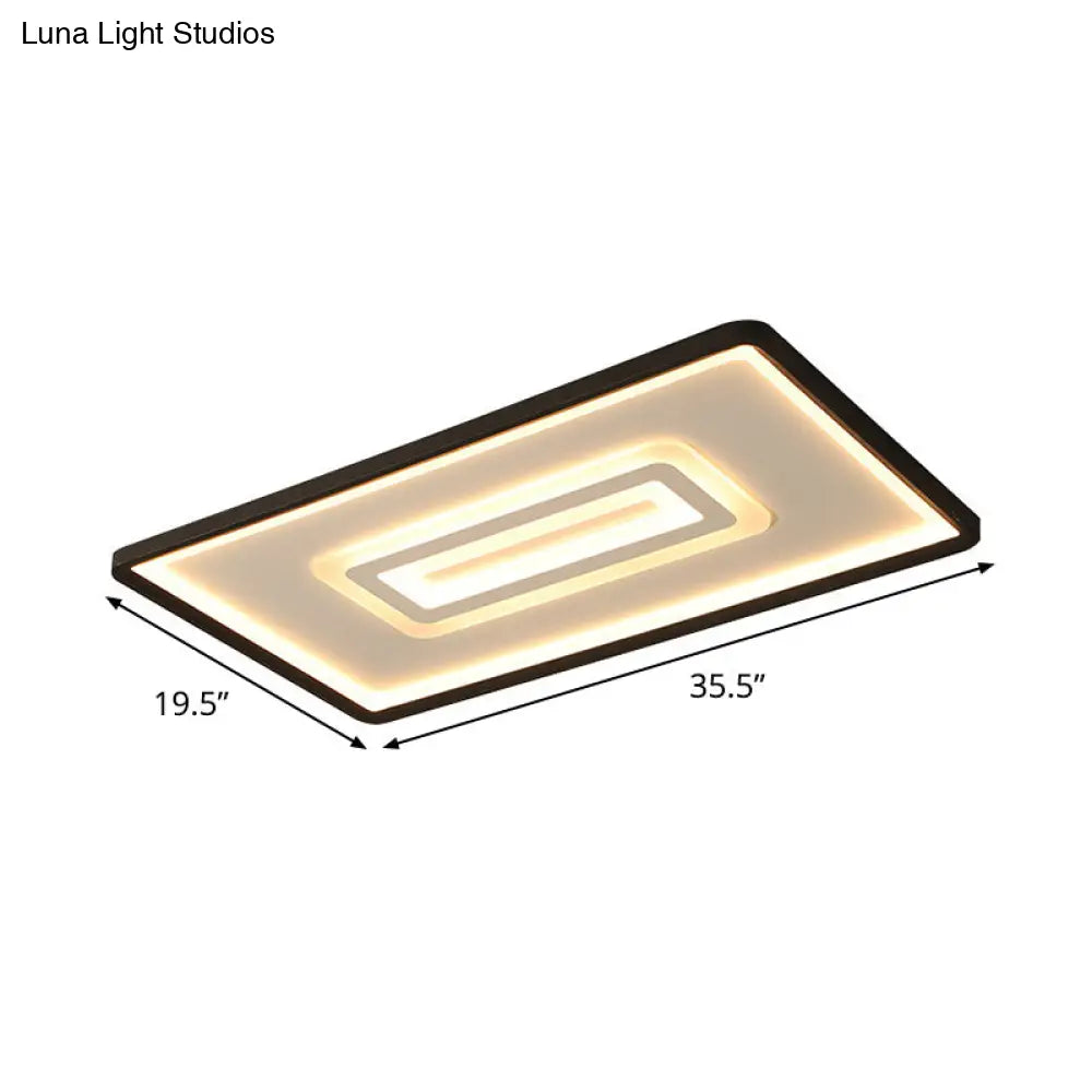 Ultra Thin Rectangular LED Flushmount Ceiling Lamp in Acrylic Black - Warm/White Light
