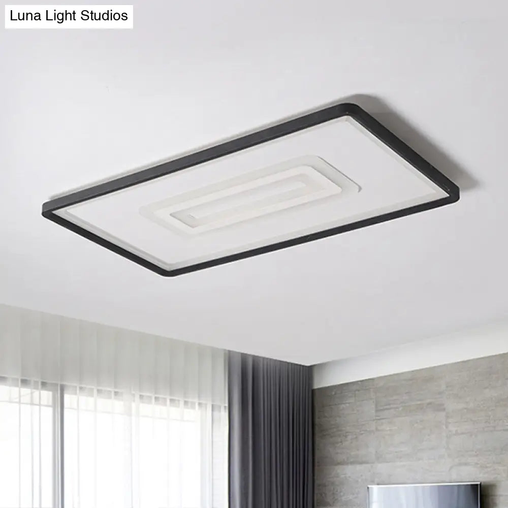 Ultra Thin Rectangular LED Flushmount Ceiling Lamp in Acrylic Black - Warm/White Light