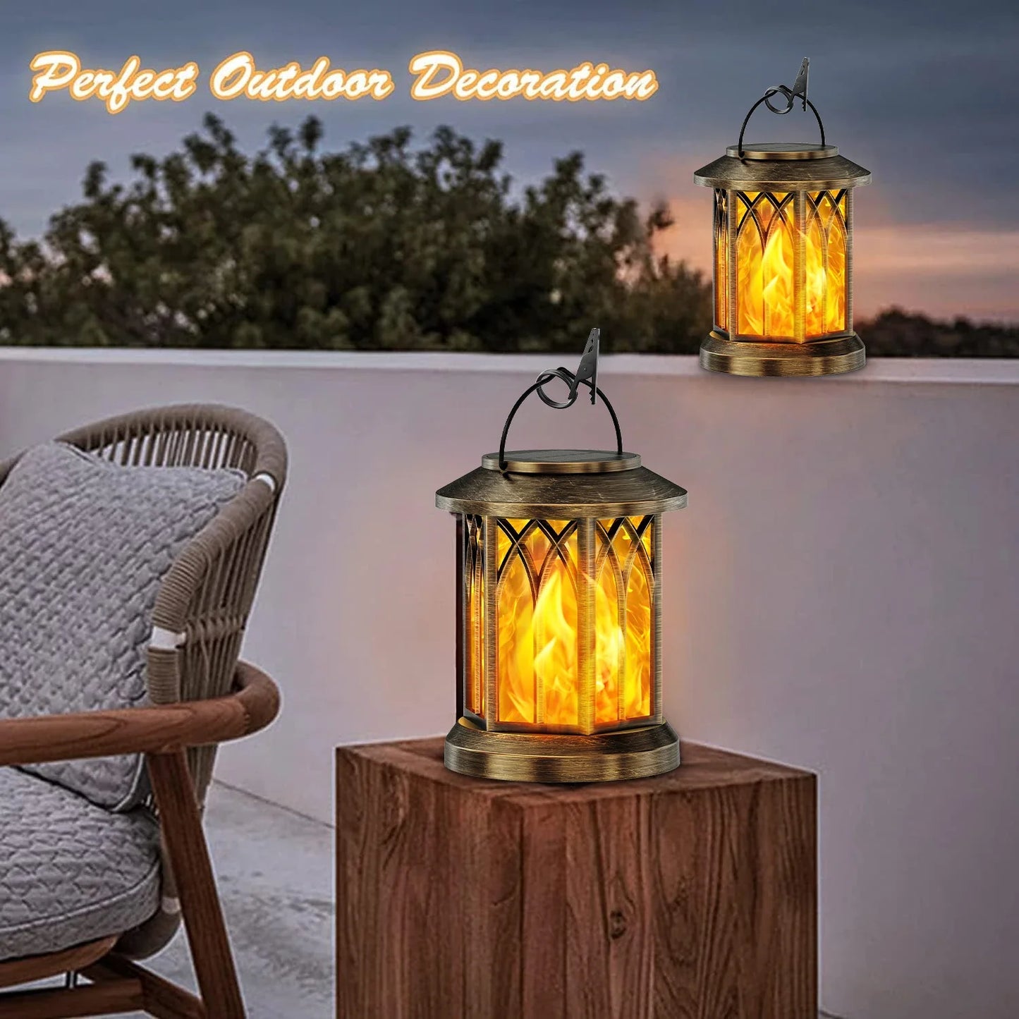Upgraded Flickering Flame Solar Lanterns - 2 Pack