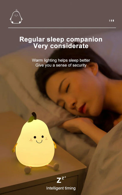 USB Rechargeable Night Light Pear Silicone Night Lights Touch Sensor Bedroom Bedside Cat Lamp With Remote For Kids Baby
