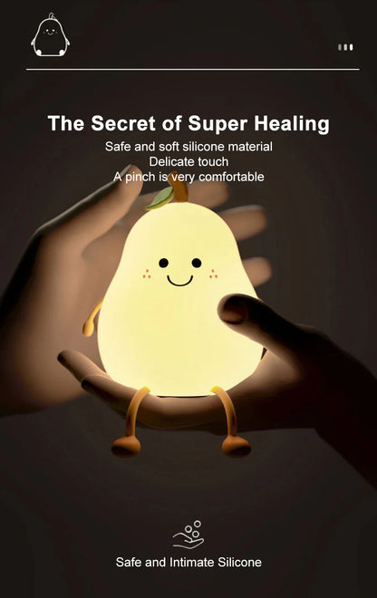USB Rechargeable Night Light Pear Silicone Night Lights Touch Sensor Bedroom Bedside Cat Lamp With Remote For Kids Baby