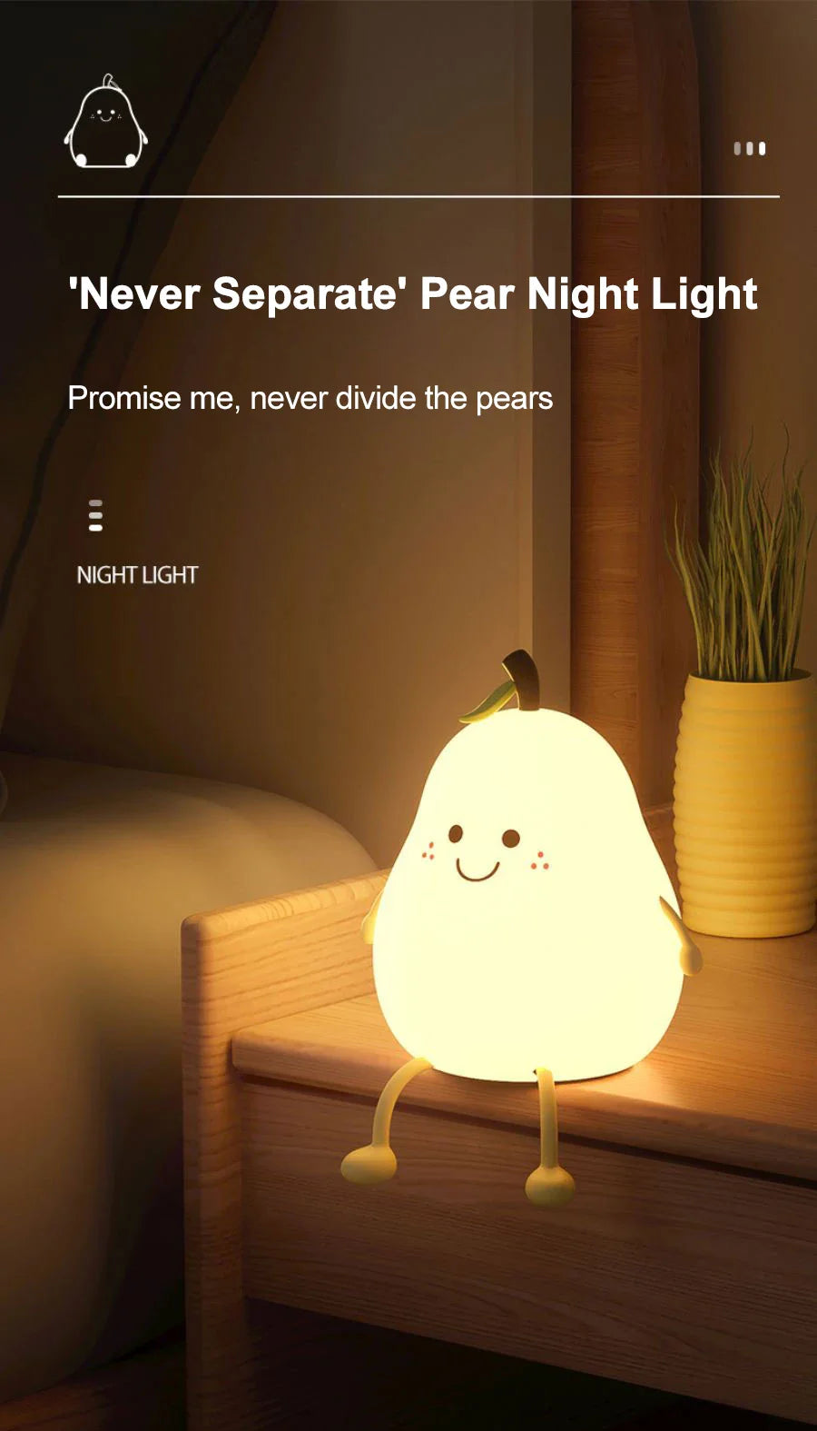 USB Rechargeable Night Light Pear Silicone Night Lights Touch Sensor Bedroom Bedside Cat Lamp With Remote For Kids Baby