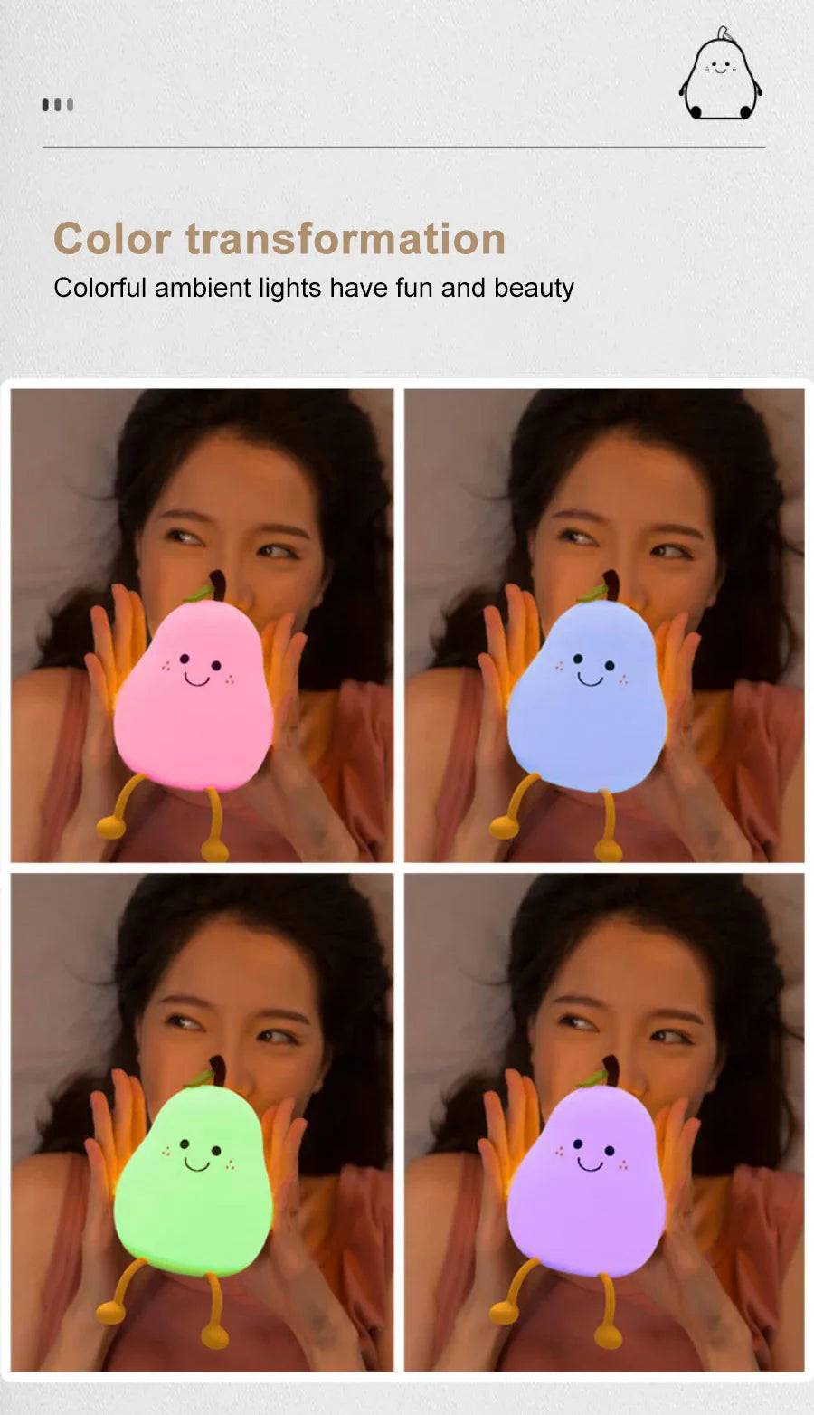 USB Rechargeable Night Light Pear Silicone Night Lights Touch Sensor Bedroom Bedside Cat Lamp With Remote For Kids Baby