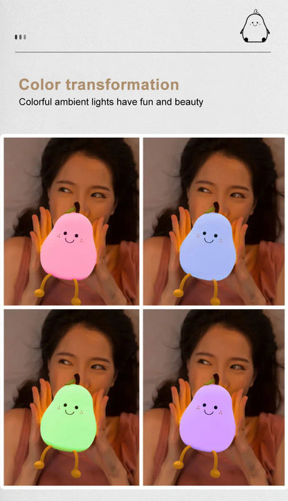 USB Rechargeable Night Light Pear Silicone Night Lights Touch Sensor Bedroom Bedside Cat Lamp With Remote For Kids Baby