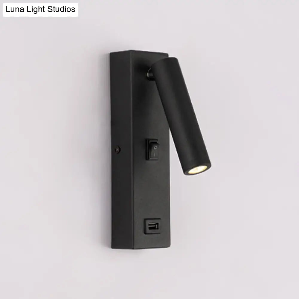 USB Rechargeable Tube Wall Sconce - Simple Metal Integrated LED Wall Light Fixture, Black/White - Warm/White Light
