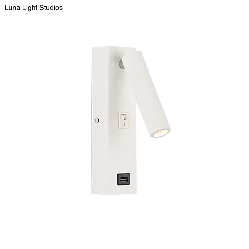 USB Rechargeable Tube Wall Sconce - Simple Metal Integrated LED Wall Light Fixture, Black/White - Warm/White Light