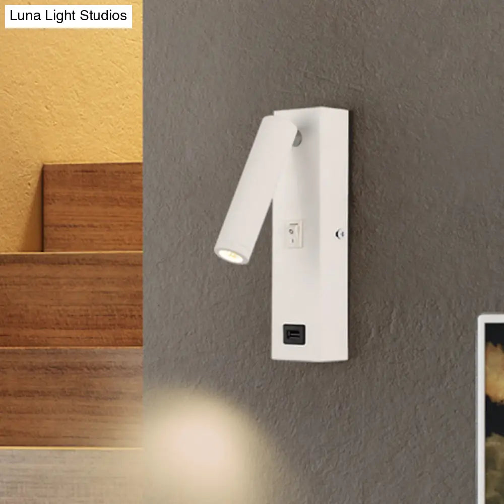 USB Rechargeable Tube Wall Sconce - Simple Metal Integrated LED Wall Light Fixture, Black/White - Warm/White Light
