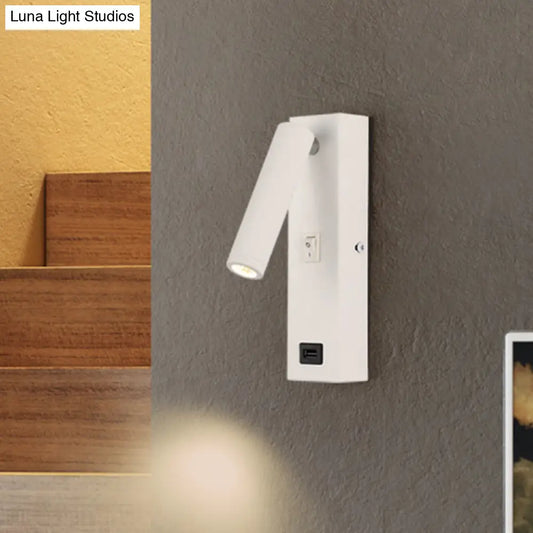 USB Rechargeable Tube Wall Sconce - Simple Metal Integrated LED Wall Light Fixture, Black/White - Warm/White Light