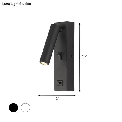 DecorBites™ DecorBites™ USB Rechargeable Tube Wall Sconce - Simple Metal Integrated LED Wall Light Fixture, Black/White - Warm/White Light