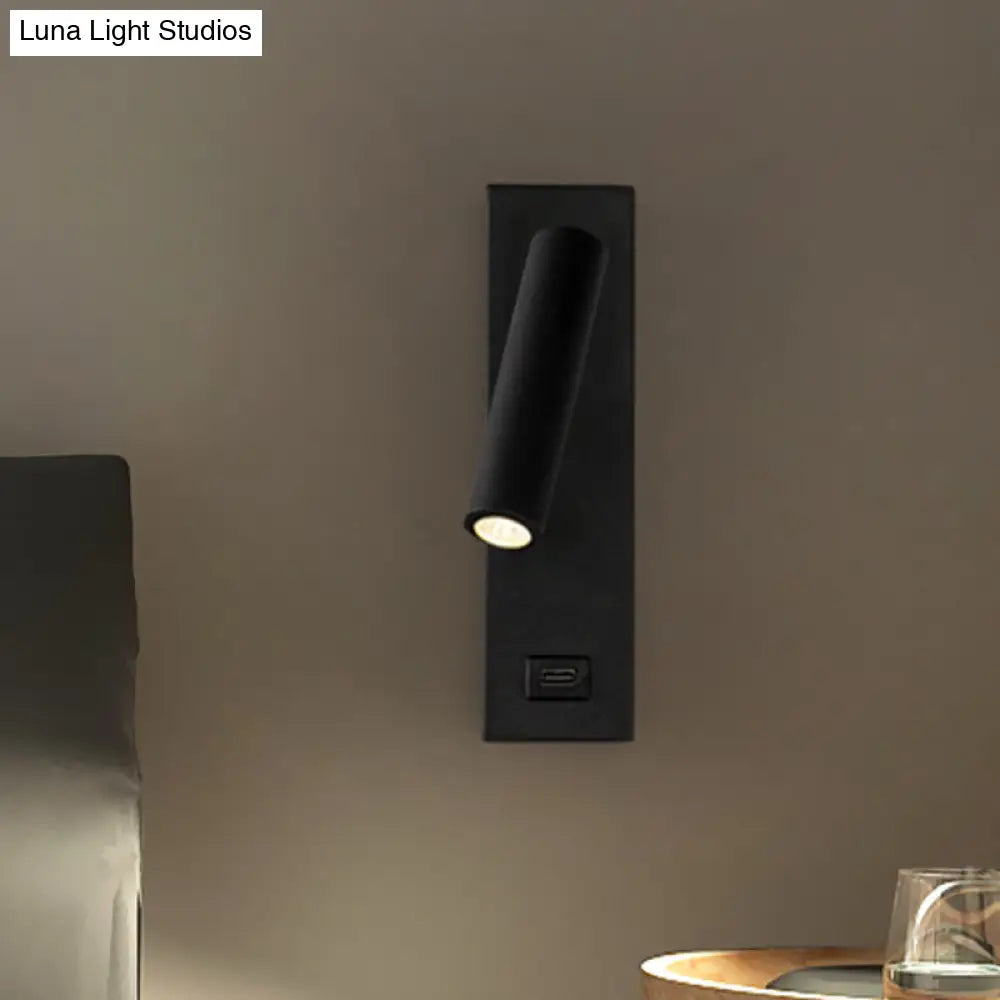 USB Rechargeable Tube Wall Sconce - Simple Metal Integrated LED Wall Light Fixture, Black/White - Warm/White Light