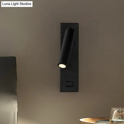 DecorBites™ DecorBites™ USB Rechargeable Tube Wall Sconce - Simple Metal Integrated LED Wall Light Fixture, Black/White - Warm/White Light