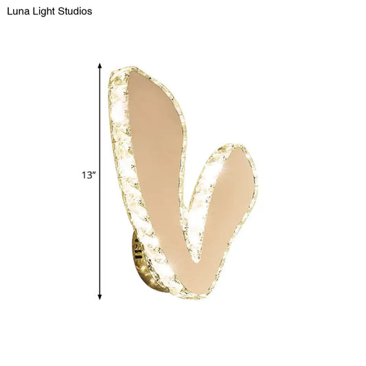V-Shape Crystal Block LED Wall Sconce in Chrome - Minimalist Flush Mount Lamp with Warm/White Light