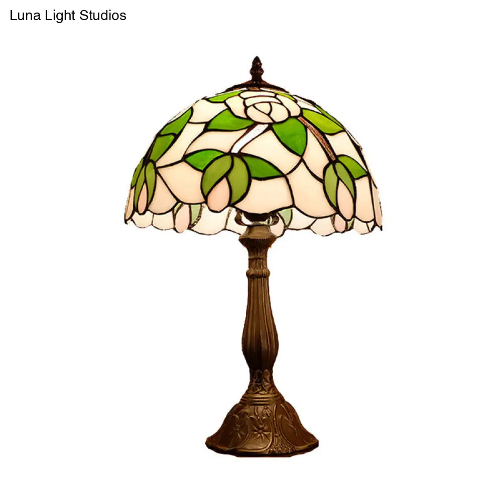 Valentina - Tiffany Bowl Shape Night Light Tiffany Style 1 Light Bronze Finish Table Lighting with Rose Pattern