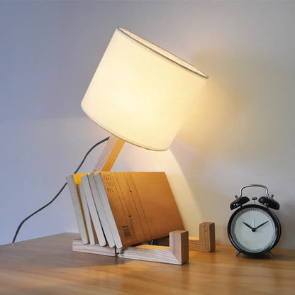 Valentina - Wooden Man-Shaped Table Lamp with Book Rack and Fabric Shade