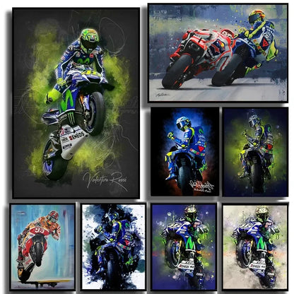 Valentino Rossi Motorcycle Racing Canvas Wall Art - Posters