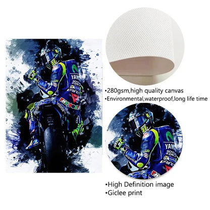 Valentino Rossi Motorcycle Racing Canvas Wall Art - Posters