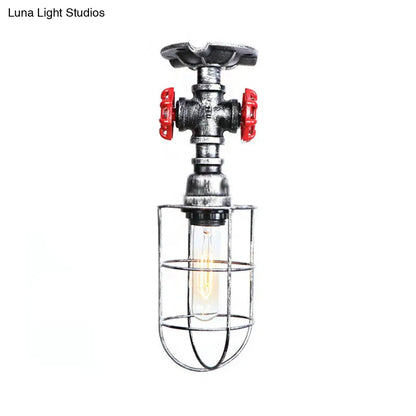 DecorBites™ DecorBites™ Valve Nautical Style Cage Metal Semi Flush Light - 1 Light Living Room Ceiling Fixture in Black/Bronze