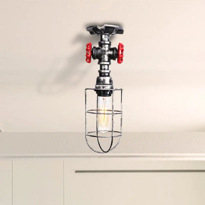 DecorBites™ DecorBites™ Valve Nautical Style Cage Metal Semi Flush Light - 1 Light Living Room Ceiling Fixture in Black/Bronze