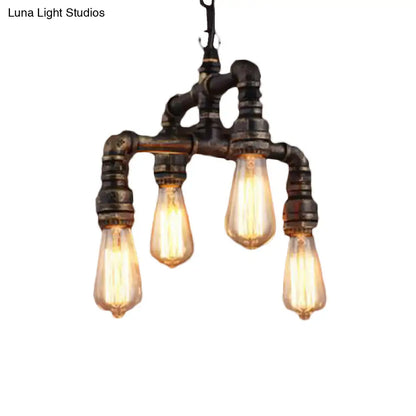 Vera - Industrial 4 Lights 2-Layer Water Pipe Pendant Industrial Rust Metal Hanging Chandelier for Restaurant