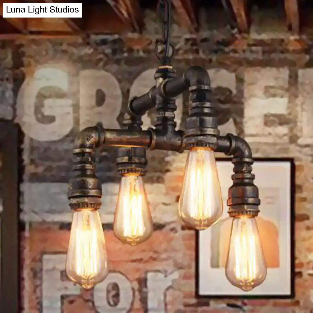Vera - Industrial 4 Lights 2-Layer Water Pipe Pendant Industrial Rust Metal Hanging Chandelier for Restaurant