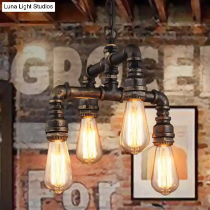 Vera - Industrial 4 Lights 2-Layer Water Pipe Pendant Industrial Rust Metal Hanging Chandelier for Restaurant