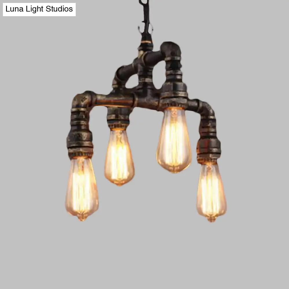 Vera - Industrial 4 Lights 2-Layer Water Pipe Pendant Industrial Rust Metal Hanging Chandelier for Restaurant