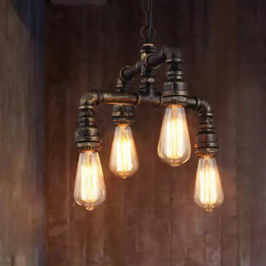 Vera - Industrial 4 Lights 2-Layer Water Pipe Pendant Industrial Rust Metal Hanging Chandelier for Restaurant