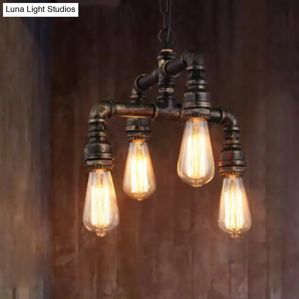 Vera - Industrial 4 Lights 2-Layer Water Pipe Pendant Industrial Rust Metal Hanging Chandelier for Restaurant